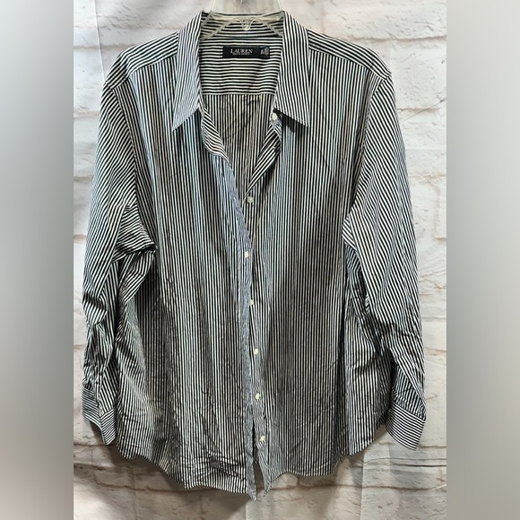 Lauren Ralph Lauren black label women’s black/white stripe blouse‎ size 3X - Picture 1 of 4